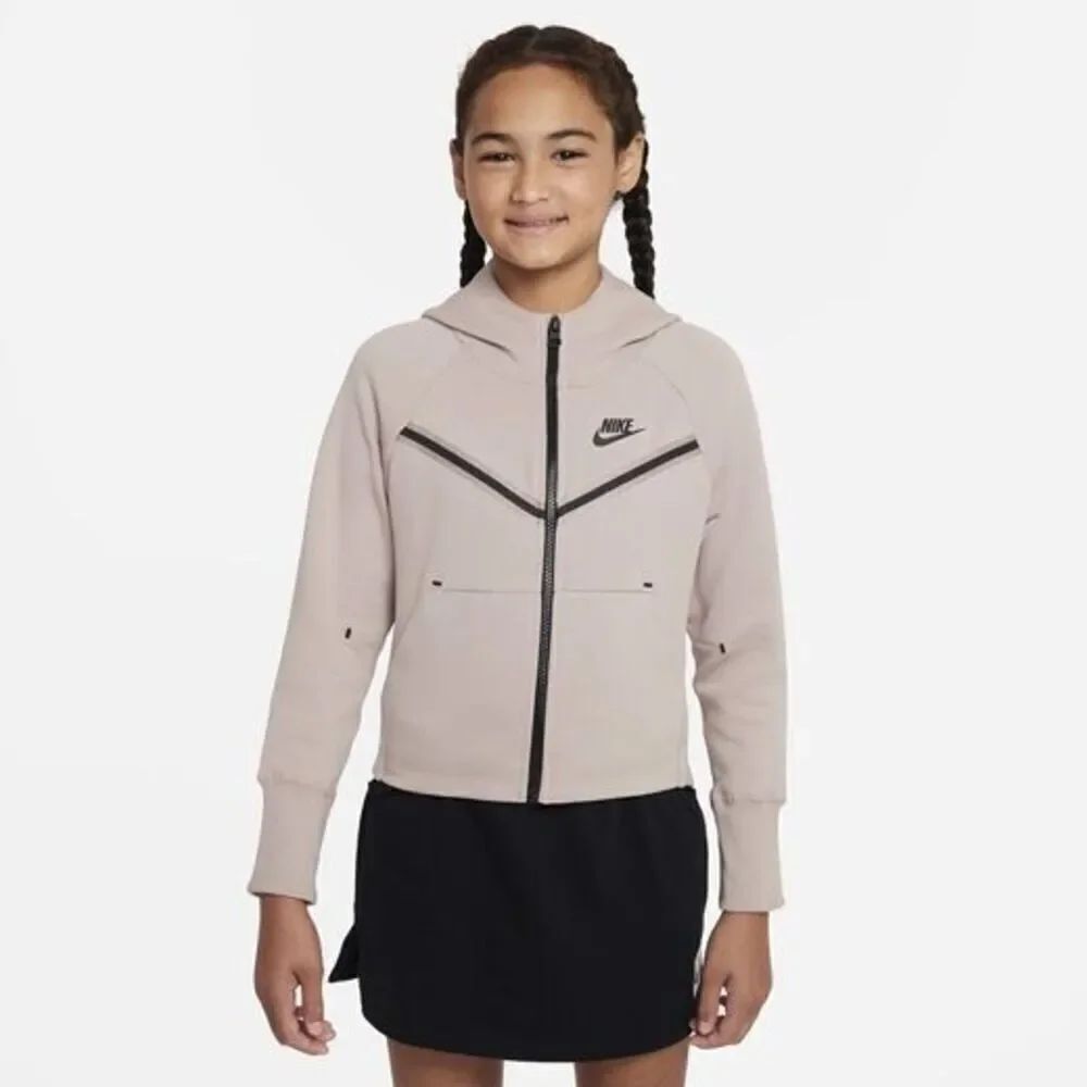Nike Girls Tech Fleece Full-Zip Hoodie Pink Oxford Black Size Small CZ2570-601